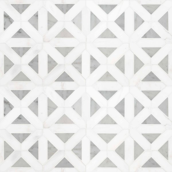 Msi Bianco Dolomite Geometrica 12 In. X 12 In. X 10 Mm Polished Marble Mesh-Mounted Mosaic Tile, 10PK ZOR-MD-0159